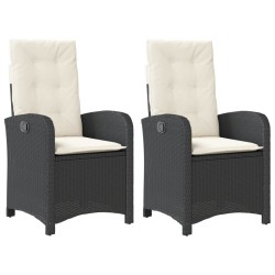 Chaises inclinables de jardin lot de 2 et coussins noir rotin 