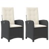 Chaises inclinables de jardin lot de 2 et coussins noir rotin 