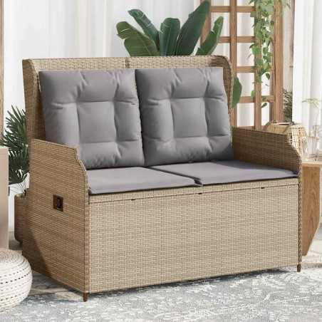 Banc inclinable de jardin avec coussins beige résine tressée 