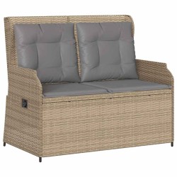 Banc inclinable de jardin avec coussins beige résine tressée 