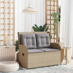 Banc inclinable de jardin avec coussins beige résine tressée 