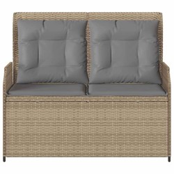 Banc inclinable de jardin avec coussins beige résine tressée 