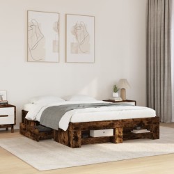 Cadre de lit sans matelas chêne fumé 135x190 cm bois ingénierie 