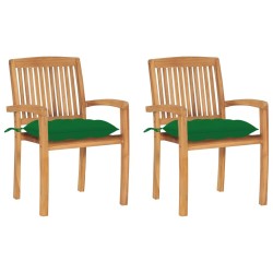 Chaises de jardin lot de 2 et coussins vert Bois de teck massif 