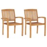 Chaises de jardin lot de 2 et coussins vert Bois de teck massif 