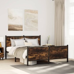 Cadre de lit en métal sans matelas chêne fumé 137x190 cm 