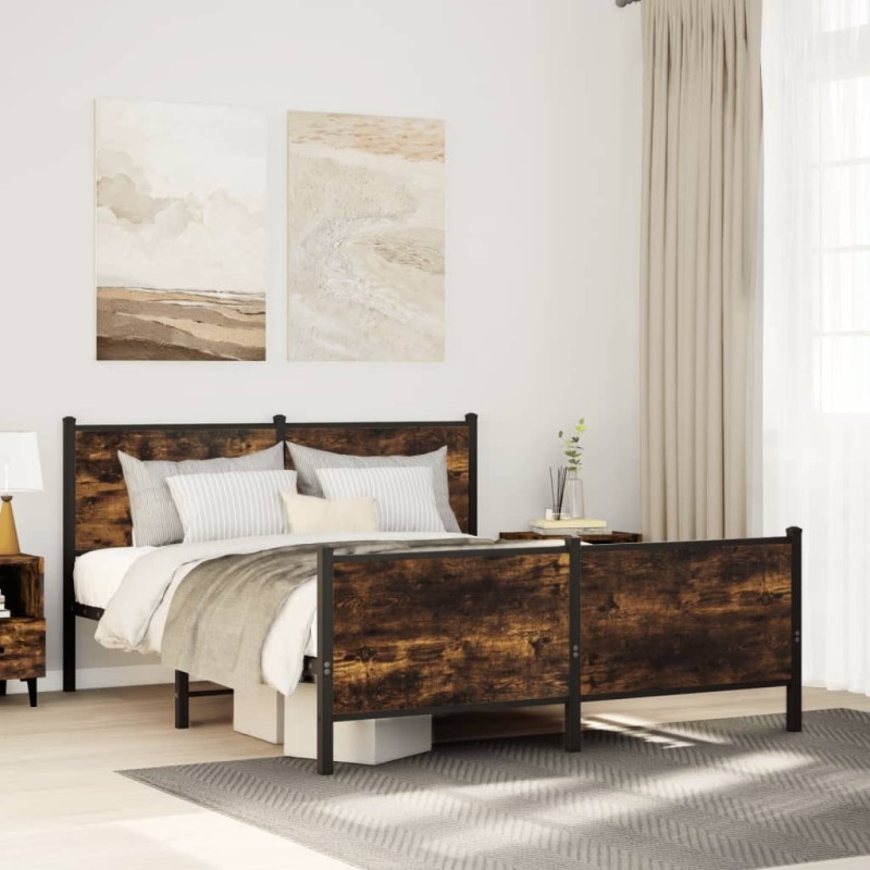 Cadre de lit en métal sans matelas chêne fumé 137x190 cm 