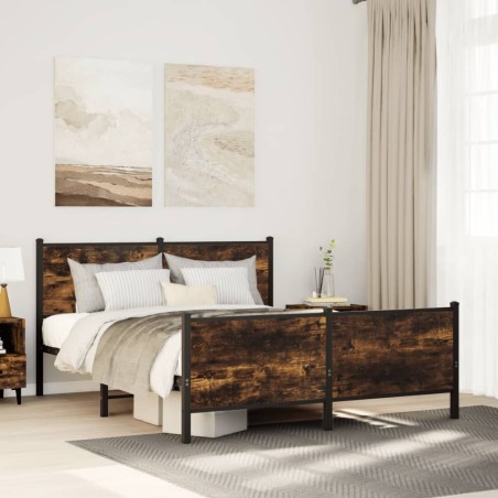 Cadre de lit en métal sans matelas chêne fumé 137x190 cm 