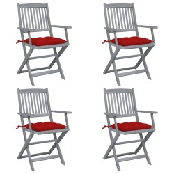 Chaises pliables d'extérieur lot de 4 et coussins Bois d'acacia 