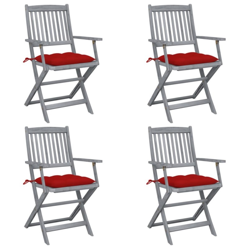 Chaises pliables d'extérieur lot de 4 et coussins Bois d'acacia 