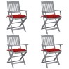Chaises pliables d'extérieur lot de 4 et coussins Bois d'acacia 