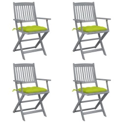 Chaises pliables d'extérieur lot de 4 et coussins Bois d'acacia 