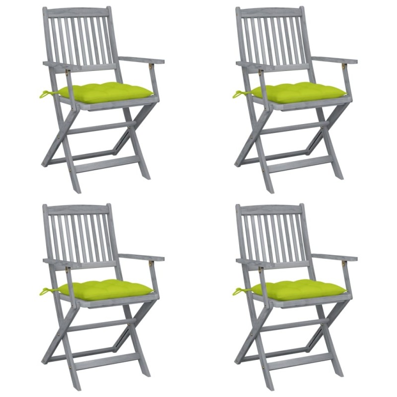 Chaises pliables d'extérieur lot de 4 et coussins Bois d'acacia 