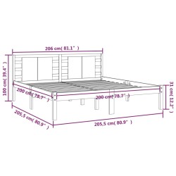 Cadre de lit sans matelas marron miel 200x200cm bois pin massif 