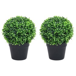 Plantes de buis artificiel 2 pcs avec pots Boule Vert 37 cm 