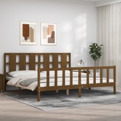 Cadre de lit sans matelas marron miel 200x200cm bois pin massif 