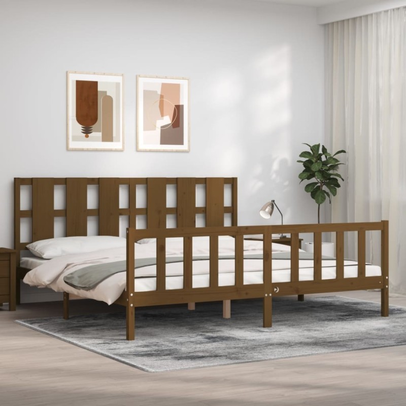 Cadre de lit sans matelas marron miel 200x200cm bois pin massif 
