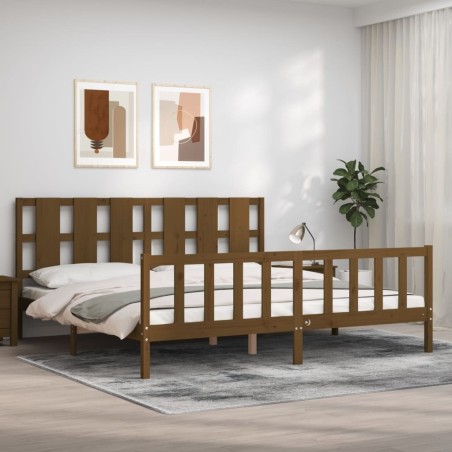 Cadre de lit sans matelas marron miel 200x200cm bois pin massif 