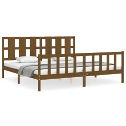 Cadre de lit sans matelas marron miel 200x200cm bois pin massif 