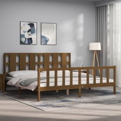 Cadre de lit sans matelas marron miel 200x200cm bois pin massif 