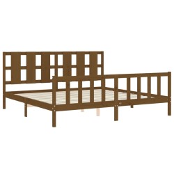 Cadre de lit sans matelas marron miel 200x200cm bois pin massif 