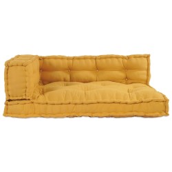 Coussin de canapé sur paletteavec accoudoirs et dossier en tissu jaune 
