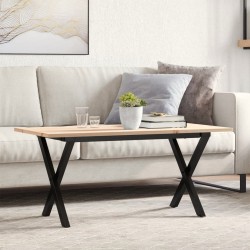 Table basse cadre en X 90x40x45 cm bois de pin massif et acier 