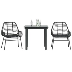 Ensemble à manger de jardin 3 pcs noir résine tressée verre 