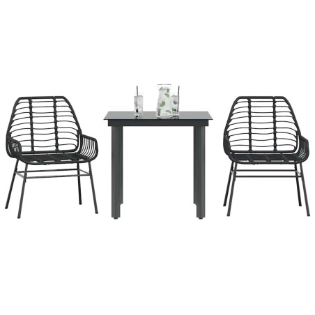 Ensemble à manger de jardin 3 pcs noir résine tressée verre 