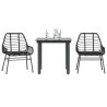 Ensemble à manger de jardin 3 pcs noir résine tressée verre 