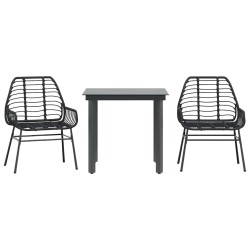 Ensemble à manger de jardin 3 pcs noir résine tressée verre 
