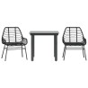 Ensemble à manger de jardin 3 pcs noir résine tressée verre 