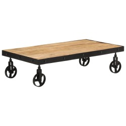 Table basse avec roulettes bois de manguier massif 100x55x26 cm 