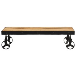 Table basse avec roulettes bois de manguier massif 100x55x26 cm 