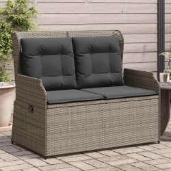 Banc inclinable de jardin avec coussins gris résine tressée 