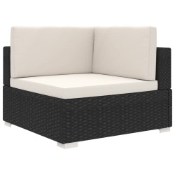 Chaise d'angle 1 pc et coussins Résine tressée Noir 