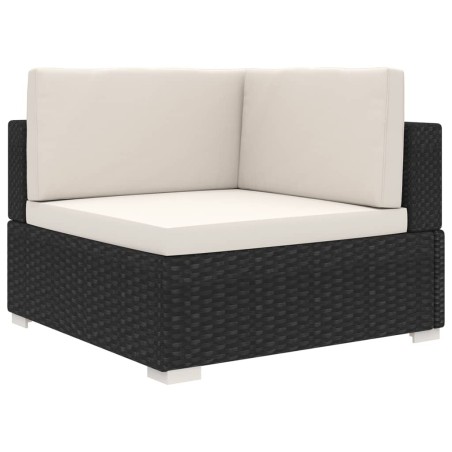 Chaise d'angle 1 pc et coussins Résine tressée Noir 