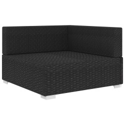 Chaise d'angle 1 pc et coussins Résine tressée Noir 