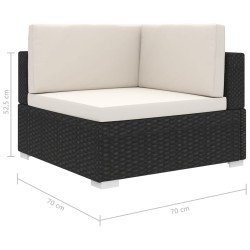 Chaise d'angle 1 pc et coussins Résine tressée Noir 