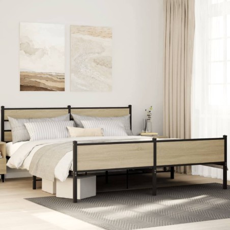 Cadre de lit en métal sans matelas chêne sonoma 200x200 cm 