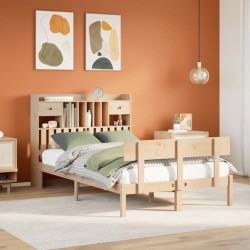 Lit bibliothèque sans matelas 135x190 cm bois de pin massif 