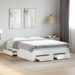 Cadre de lit avec tiroirs sans matelas blanc 140x190 cm 