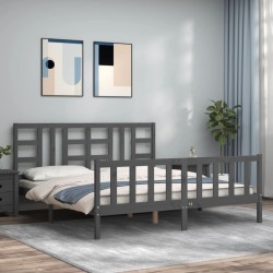 Cadre de lit avec tête de lit gris 180x200 cm bois massif 