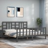 Cadre de lit avec tête de lit gris 180x200 cm bois massif 