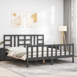 Cadre de lit avec tête de lit gris 180x200 cm bois massif 