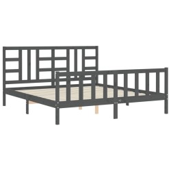 Cadre de lit avec tête de lit gris 180x200 cm bois massif 