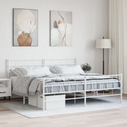 Cadre de lit métal sans matelas et pied de lit blanc 200x200 cm 