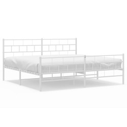 Cadre de lit métal sans matelas et pied de lit blanc 200x200 cm 