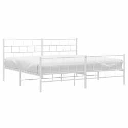 Cadre de lit métal sans matelas et pied de lit blanc 200x200 cm 