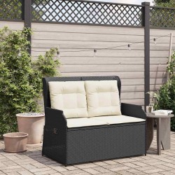 Banc inclinable de jardin avec coussins noir résine tressée 